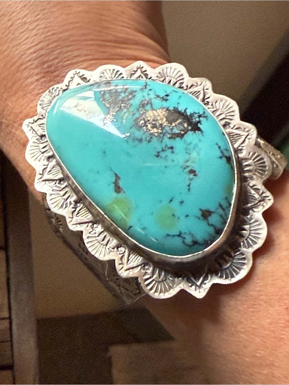 HUGE turquoise stone Cuff silver bracelet Tawney Willie - Picture 3 of 5